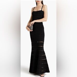 HERVE LEGER STITCHED BANDAGE GOWN METALLIC BLACK NWT